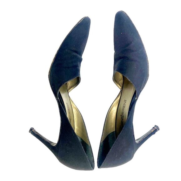 YVES SAINT LAURENT Women Pumps Size 7 Black D'orsay Pointy Toe Heels Career Work - Picture 3 of 16